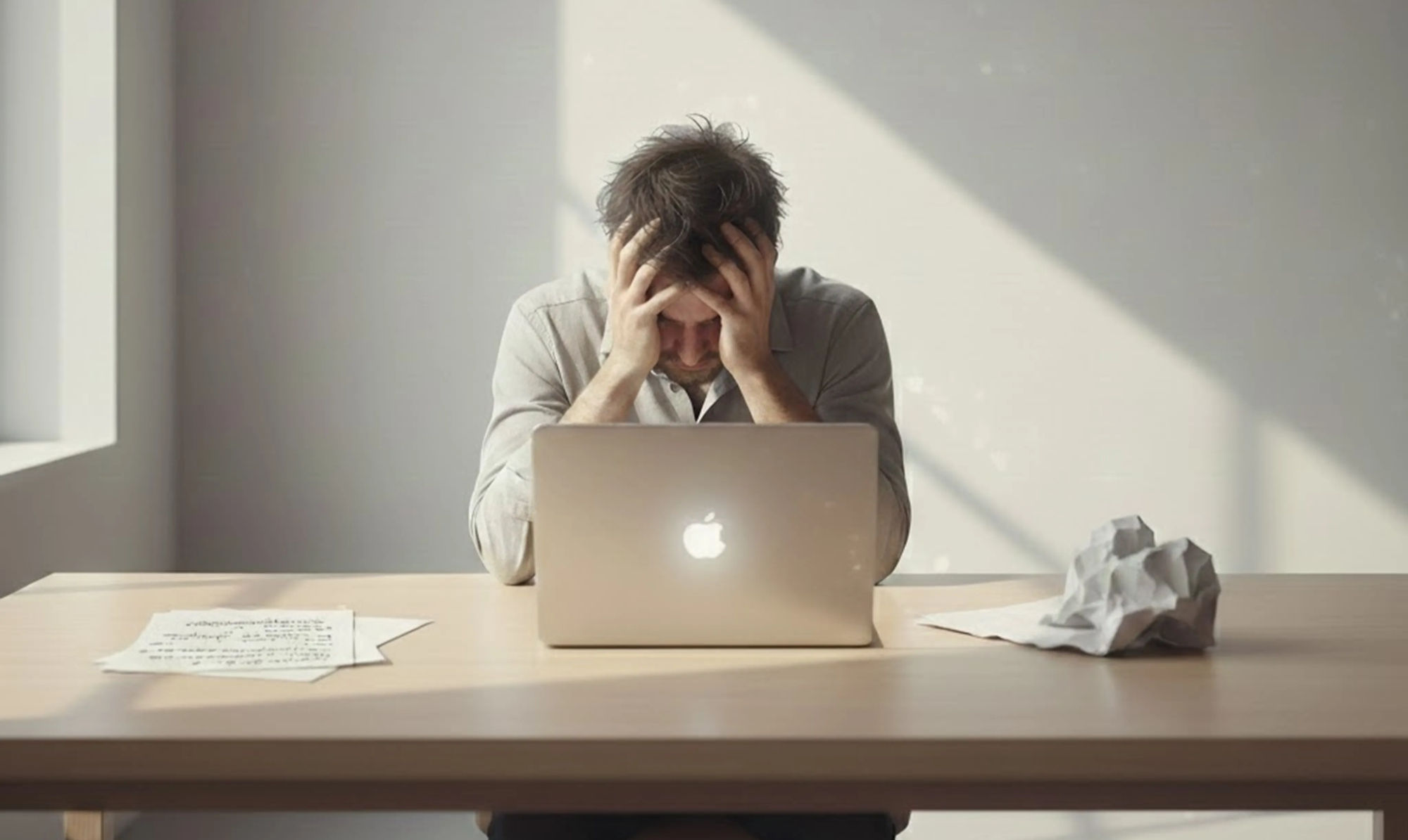 기획안 없이 글을 쓰다 막혀 고민하는 사람의 모습